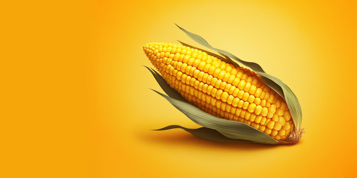 Corn on a yellow background close-up. Generative AI.