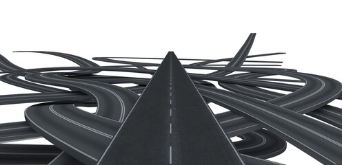Tangled black roads. doubts about which way to go concept. 3d rendering