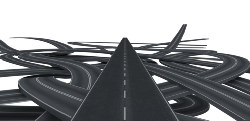 Tangled black roads. doubts about which way to go concept. 3d rendering