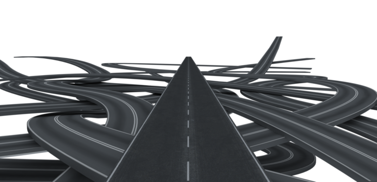 Tangled black roads. doubts about which way to go concept. 3d rendering