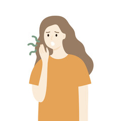 Woman Having Smelly Bad Breath Health Problem. Hygiene, bacteria concept. Flat vector cartoon character design illustration.