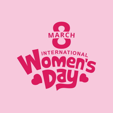 March 8, Happy Womens Day Lettering vector Logo design for greeting card, banner, poster, social media. International Women's Day typography, lettering, calligraphy.
