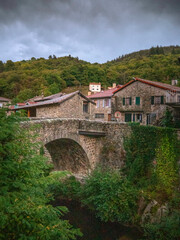 Fototapeta na wymiar old bridge over the river in a French village