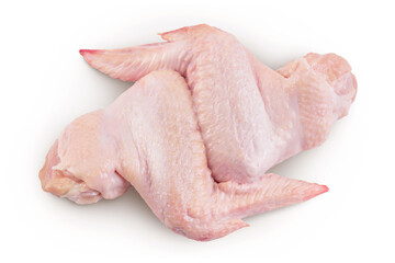 Raw chicken wings isolated on white background with full depth of field. Top view. Flat lay