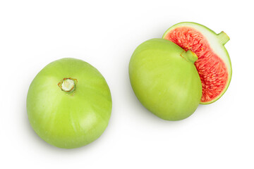 Ripe green fig fruit isolated on white background with full depth of field. Top view. Flat lay.
