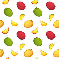 Colorful Mango in cartoon style. Mango isolated on a white background. Seamless vector pattern with fruit.
