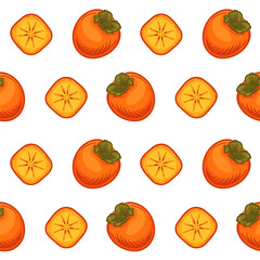 Persimmon, vector illustration. Seamless pattern with persimmon.