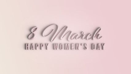 March 8, International Women's Day card. Banner with pink balloon, pastel colours background, 3d.