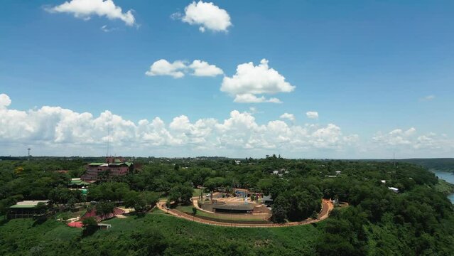 Hito tres fronteras landmark along Iguazu river, Brazil, Argentina and Paraguay