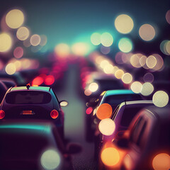 Obraz na płótnie Canvas Traffic jam, blurred bokeh background - AI generated image