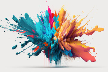 Colorful paint splashes png, Colored powder explosion. Paint holi, Mix rainbow splash on isolated white background. indian holi party. happy holi.  Generative Ai