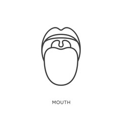 Outline style health care ui icons collection. Vector black linear illustration. Sensory organ. Mouth anatomy front view symbol isolated on white background. Design element for healthcare infographic