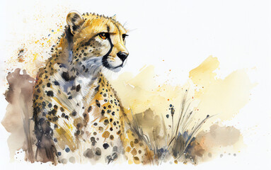 Cheetah portrait watercolor style painting created with generative AI 9