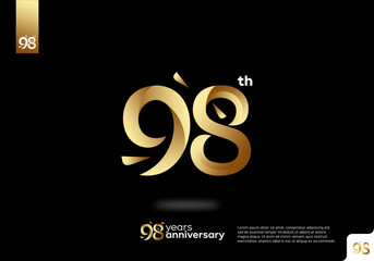 Number 98 gold logo icon design, 98th birthday logo number, 98th anniversary.