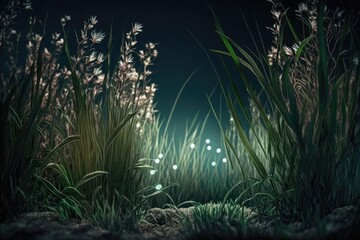 Life in the grass, at night. Generative AI
