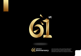 Number 61 gold logo icon design, 61st birthday logo number, 61st anniversary.