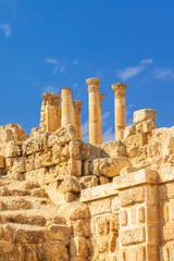 Fototapeta na wymiar Temple of Zeus columns in Jerash, Jordan