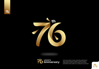 Number 76 gold logo icon design, 76th birthday logo number, 76th anniversary. - obrazy, fototapety, plakaty