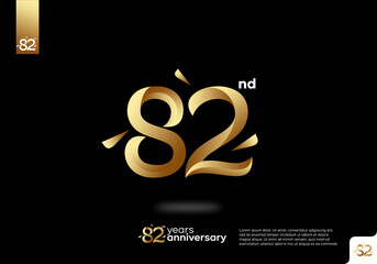 Number 82 gold logo icon design, 82nd birthday logo number, 82nd anniversary.