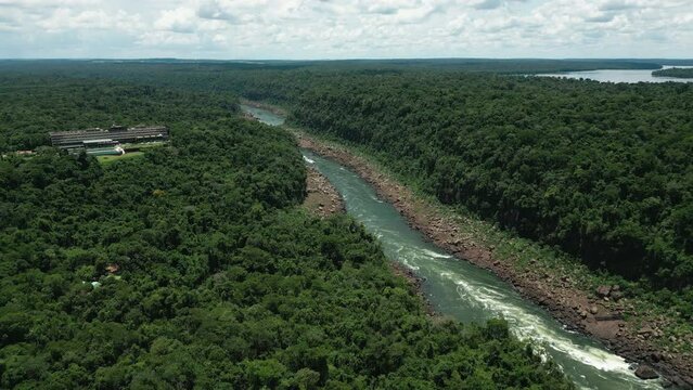 The Iguazu River Aerial View between Brazil, Argentinian and Uruguay Border