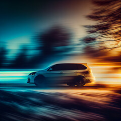 Obraz na płótnie Canvas Car racing at high speed, blurred background - AI generated image