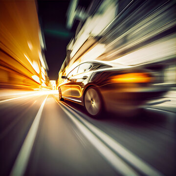Car racing at high speed, blurred background - AI generated image