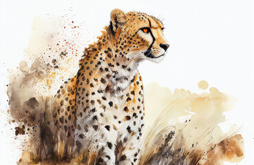 Cheetah portrait watercolor style painting created with generative AI 3