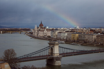 beautiful rainbow panorama from Buda Castle