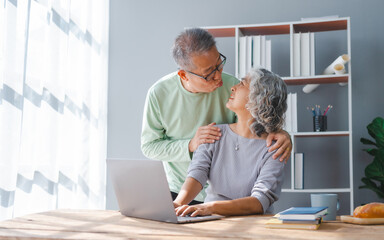 Elderly couple asian people grandfather and grandmother living together in retirement Concept of elderly health and health insurance.