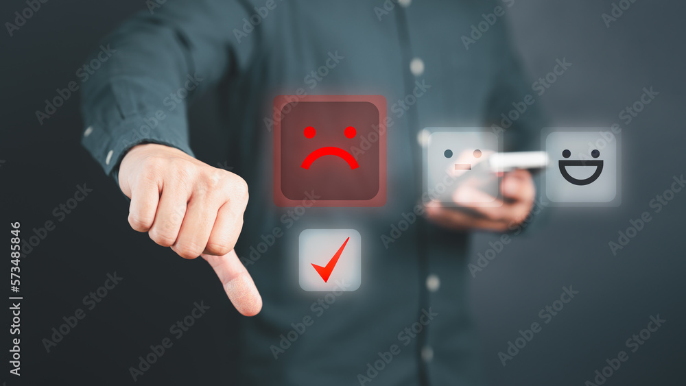Poster man give negative reviews for customer satisfaction surveys. bad rating assessment for testimonial, 
