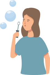 Girl blowing bubbles icon cartoon vector. Child soap. Foam activity