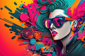 colorful and graphic pop art, bright colors, bold lines, dynamic design