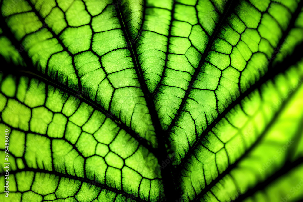 Wall mural leaf texture. green pattern background. spring macro veins of leaves. generative ai