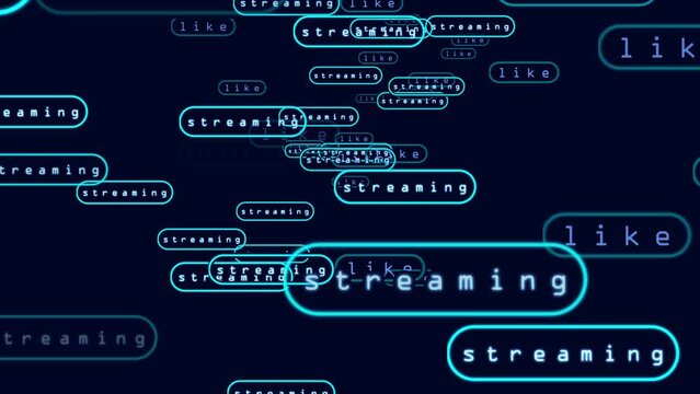 Word cloud of tech big data cloud animation on blue background