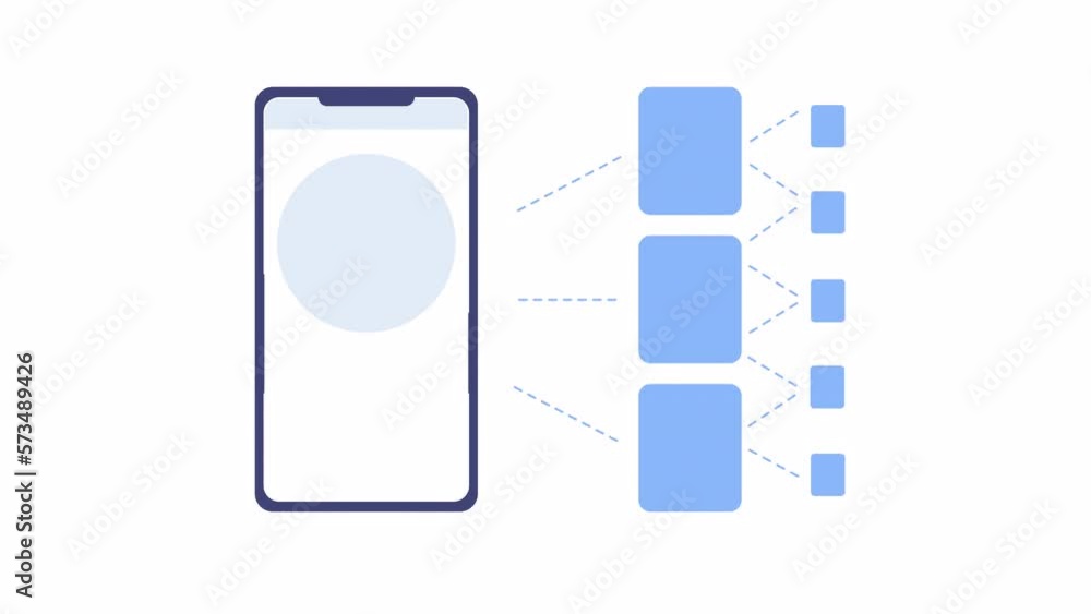 Poster animated phone screen template. flat cartoon style element 4k video footage. smartphone with interfa