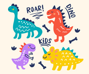 Cute Dinosaur Vector illustration, Hand drawn Dino kids drawing