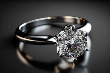 White gold jewelry ring with diamonds on a black background. AI generative