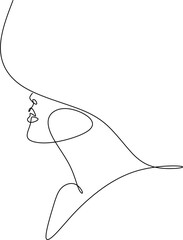 Obraz premium Abstract linear woman in hat. Minimal portrait. Head fashionable accessory. One line continuous. Beauty and glamour concept. Cap headgears for lady. Hand drawn vector illustration.