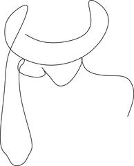 Abstract linear woman in hat. Minimal portrait. Head fashionable accessory. One line continuous. Beauty and glamour concept. Cap headgears for lady. Hand drawn vector illustration.