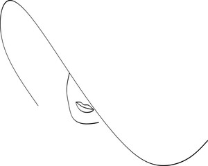 Abstract linear woman in hat. Minimal portrait. Head fashionable accessory. One line continuous. Beauty and glamour concept. Cap headgears for lady. Hand drawn vector illustration.