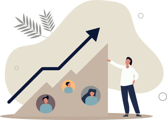 Fototapeta na wymiar Community growth and social labor count increase .Nation demographic arrow or business personnel, unemployment, followers, subscribers.flat vector illustration.