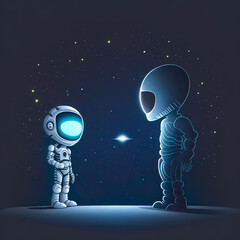 Two astronauts in space on a dark background, generative Al.