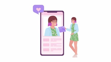 Animated developing personal brand. Improving social networking account 2D cartoon flat character 4K video footage on white with alpha channel transparency. Concept animation for web design