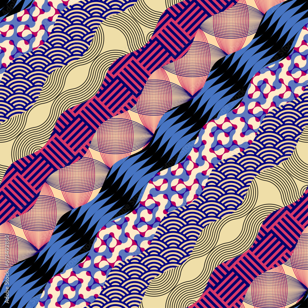 Poster geometric collage in retro patchwork geometric style. vector image