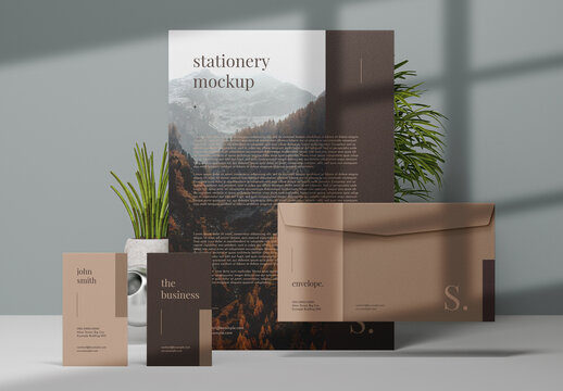 Creative Stationery Mockup With Green Plants