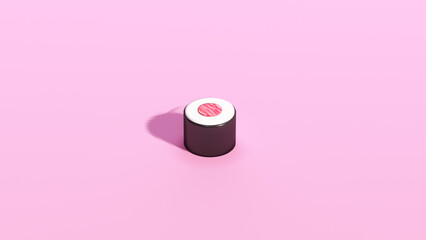 3d render of sushi roll with tuna on a pink background. Minimalism and pastel colors.