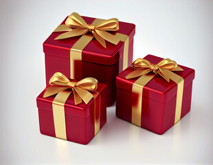 Obraz premium Red boxes with a gold bow. Generative ai
