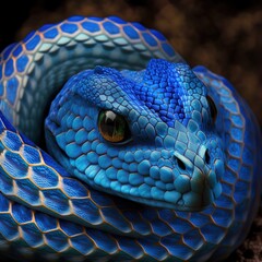 Fototapeta premium Blue viper snake closeup face.
