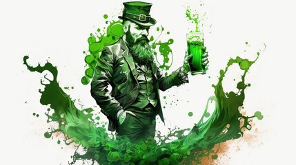 St.Patrics day celebration banner. Man with a glass of green liquid generative ai	