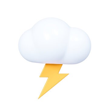 3D Cloud with Lightning. Weather forecast emoji. Cartoon creative design icon. 3D Rendering